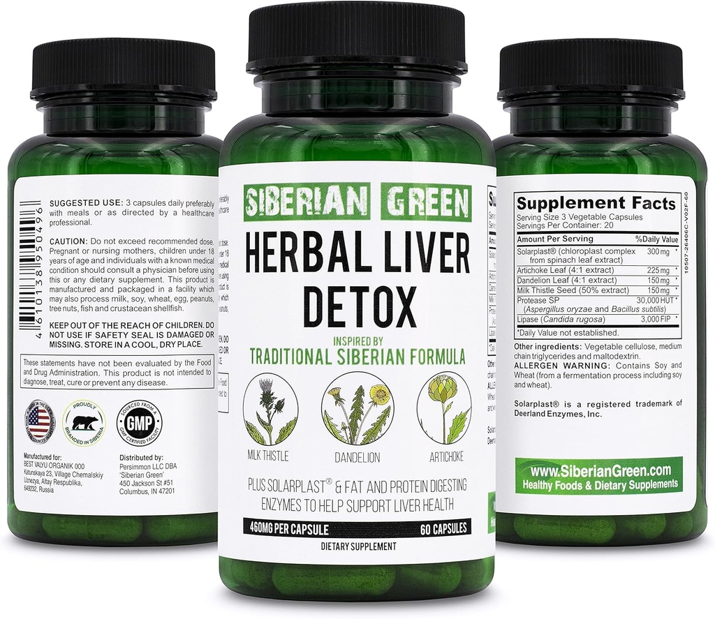 Siberian Green Herbal Liver Detox with Milk Thistle Artichoke Dandelion 60 Capsules – Traditional Siberian Formula Plus Enzymes to Support Liver Health 2