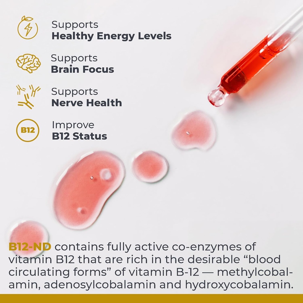 Premier Research Labs B12-ND - Vitamin B12 Liquid, B12 Sublingual, B12 Vitamins, B12 Drops, B-12 Tincture with Methylcobalamin, Adenosylocobalamin, Hydroxcobalamin, 1000 mcg B12 Per Serving - 2 Fl Oz 5