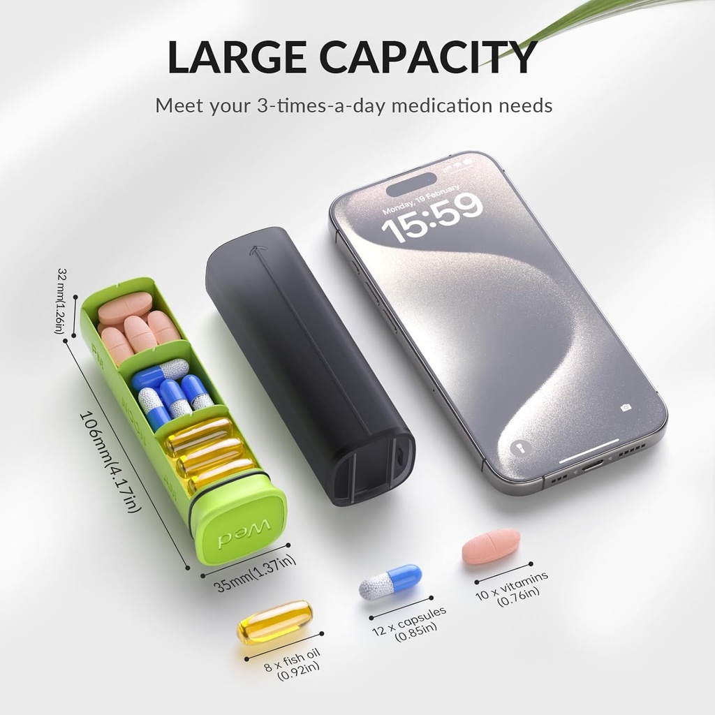 Weekly Pill Organizer 3X a Day, Detachable Pill Box 7 Day, Large 3 Times Daily Pill Case, Travel Pill Container Holder, Week Medication Dispenser Pillbox for Vitamin Supplement Medicine, Green 6