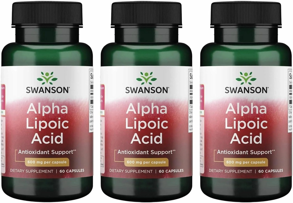 Swanson Alpha Lipoic Acid - Natural Supplement Supporting Healthy Blood Pressure Levels Already Within a Normal Range - Promotes Carbohydrate Metabolism - (60 Capsules, 600mg Each) (3 Pack) 2