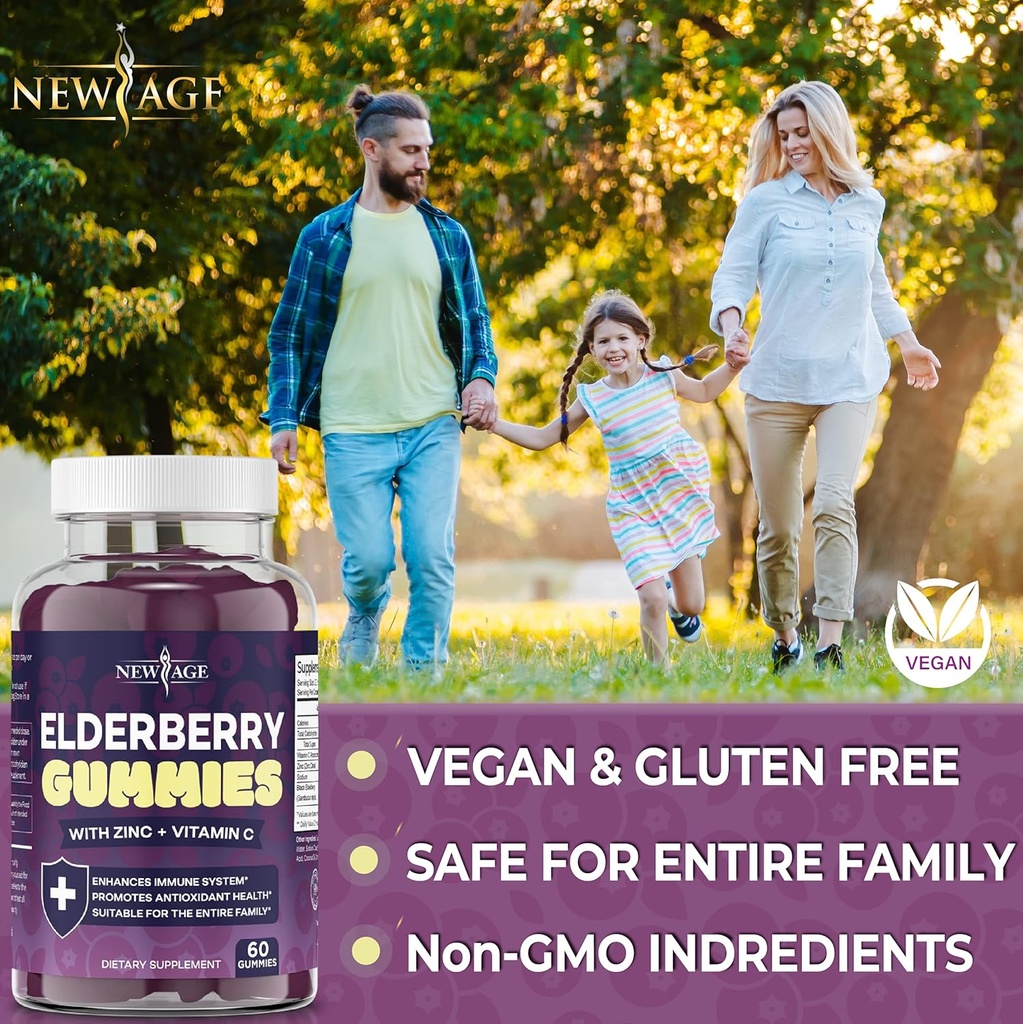 NEW AGE (2-Pack) Premium Elderberry Gummies for Adults Kids with Vitamin C, Zinc, Propolis - Sambucus Black Elderberry Gummy Extract - Gluten Free & Vegetarian - 120 Gummies 4