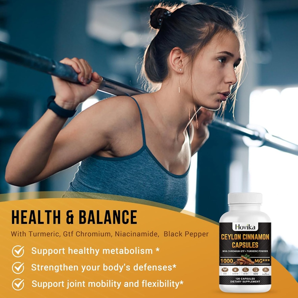 Ceylon Cinnamon Capsules - Made with Chromium GTF, Turmeric, Niacinamide, Black Pepper - Energy, Heart & Metabolism Support - for Men & Women - 120 Vegan Capsules, 2 Month Supply 5