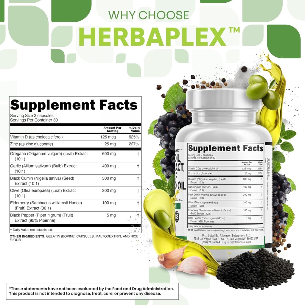 Clean Nutraceuticals Oregano Oil Garlic Extract Olive Leaf Black Seed Oil - Immune Support & Digestive Health Supplement for Women and Men with Vitamin D3 & Zinc - 3Pack 5