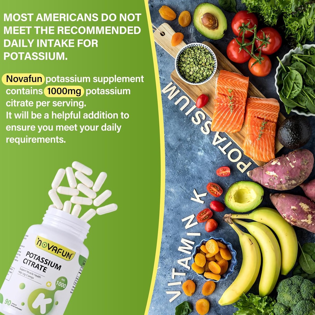 Potassium Citrate 1000mg, Potassium Supplement for Leg Cramps, Muscle & Heart Health, Vegan, Non-GMO, Gluten Free, 90 Capsules 4
