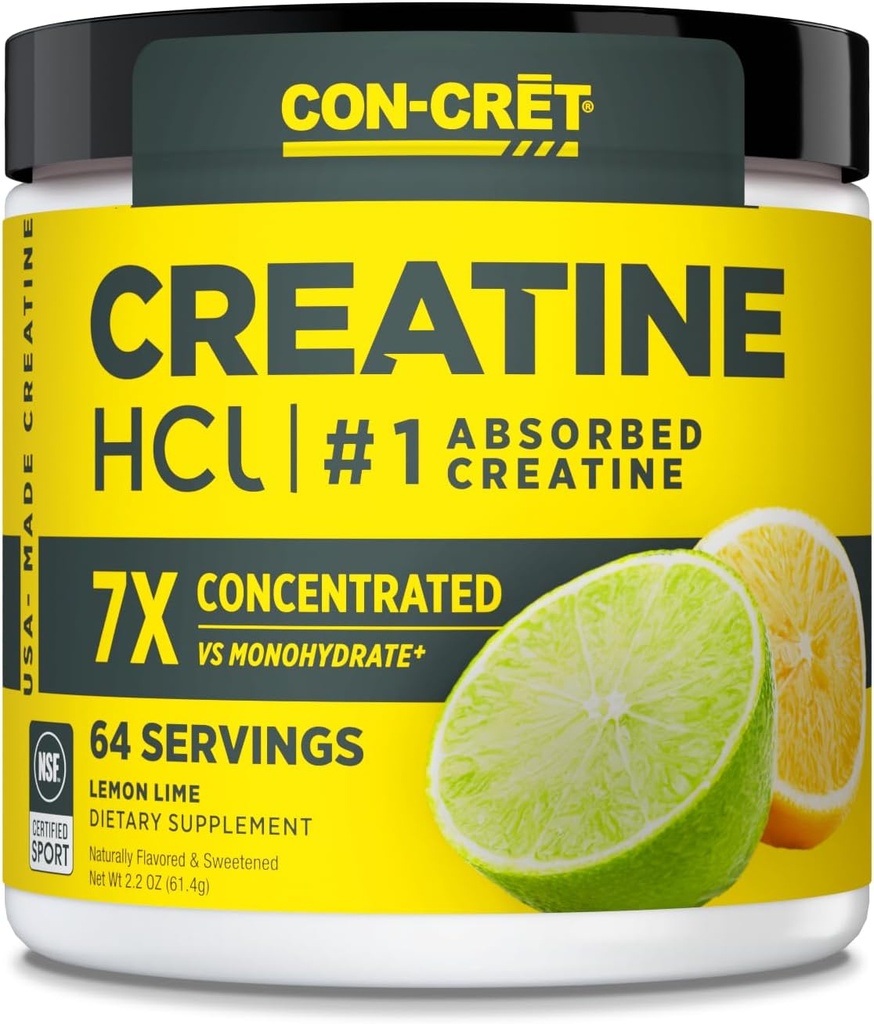 CON-CRET Creatine HCl Powder | Muscle, Cognitive, Cellular Energy Support | No Bloating or Cramps | USA Made & NSF Certified | Lemon Lime (64 Serving) 2