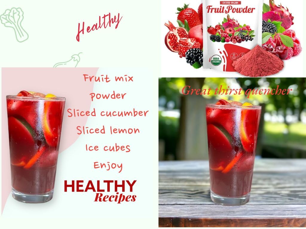 Organic Superfood Fruit Powder Smoothie & Juice mix - Antioxidants Rich Nutrients. Digestive Health, Weight Management, Immune Boosting, Energy boosting, Vitality, Vegan, Non- GMO, Gluten Free, Vegan. 3