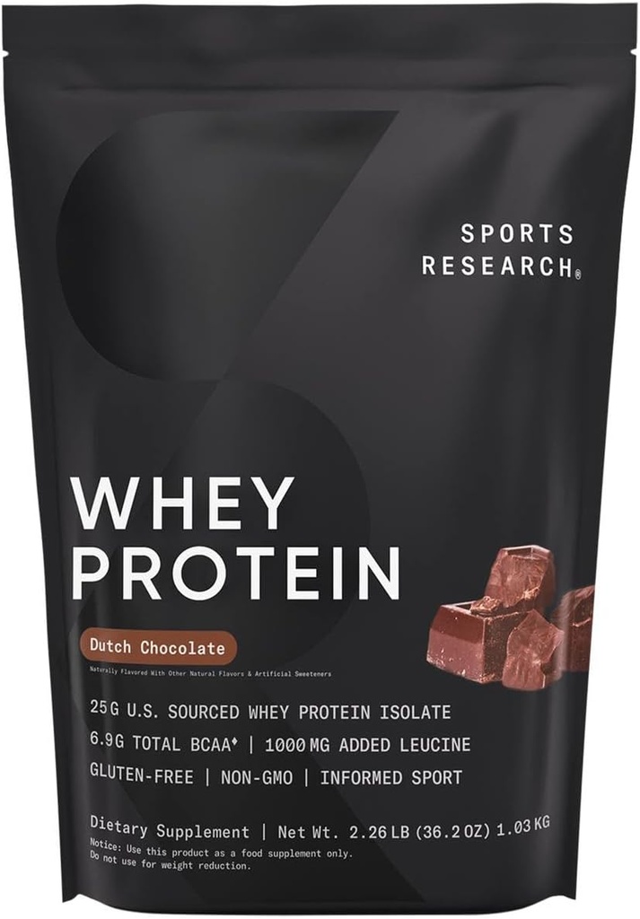 Sports Research Whey Protein Isolate - Sports Nutrition Protein Powder 25g per Serving - 2.27lb Bag Whey Protein - Dutch Chocolate Bulk Protein Powder, 25 Servings 2