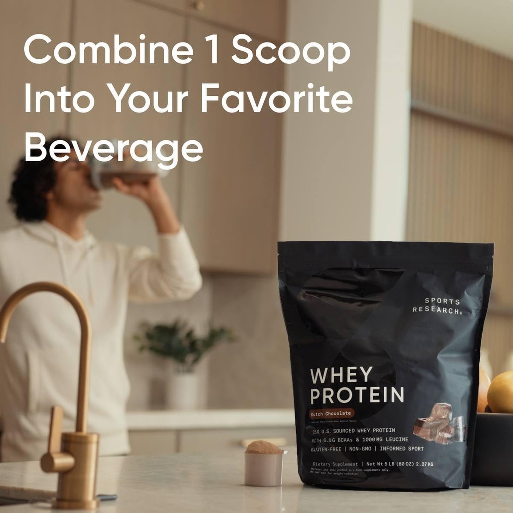 Sports Research Whey Protein Isolate - Sports Nutrition Protein Powder 25g per Serving - 2.27lb Bag Whey Protein - Dutch Chocolate Bulk Protein Powder, 25 Servings 4