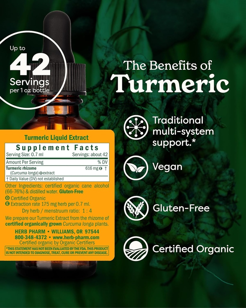 Herb Pharm Certified Organic Turmeric Root Extract for Musculoskeletal System Support - 1 Ounce (DTURM01) 3