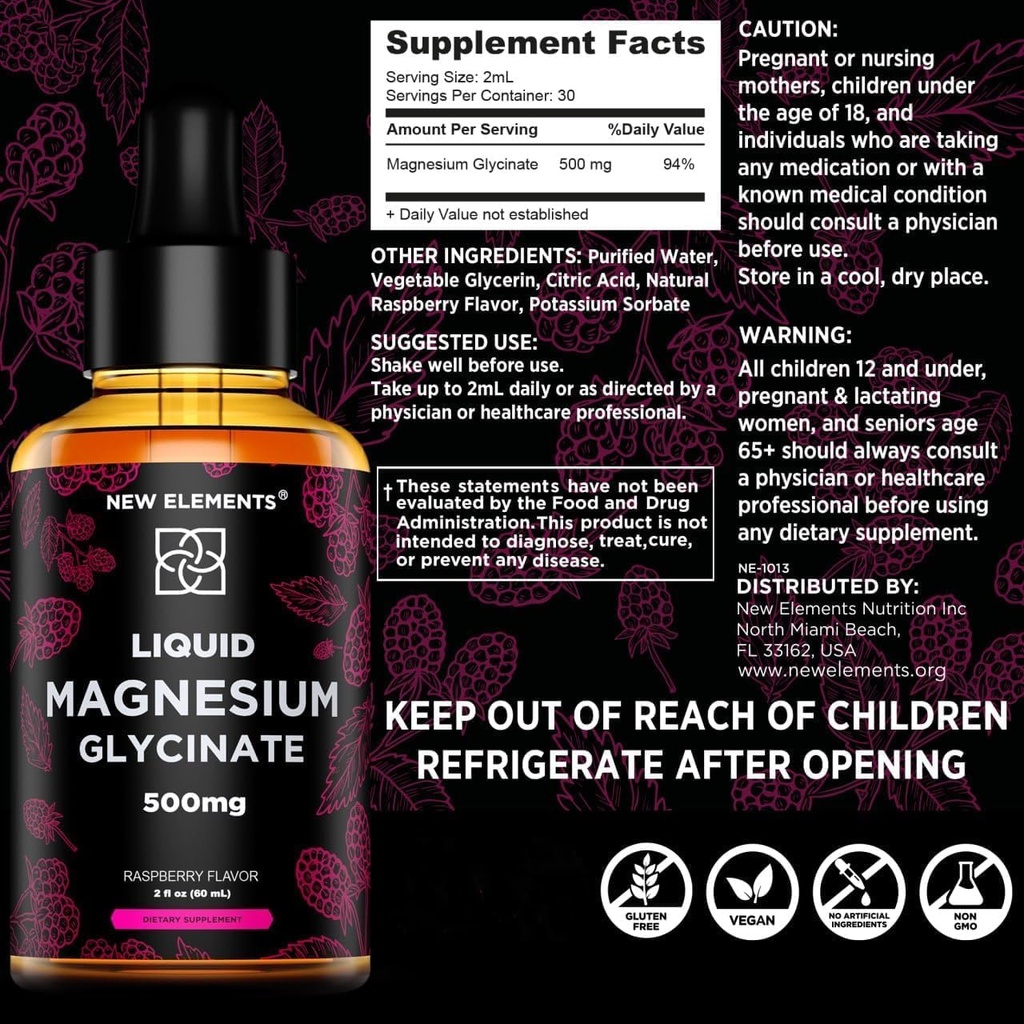 Liquid Magnesium Glycinate Supplement 500mg for Adults and Kids | Magnesium Glycinate Drops with Delicious Raspberry Flavor | High Absorption | Non-GMO | Gluten Free | Natural & Vegan 4