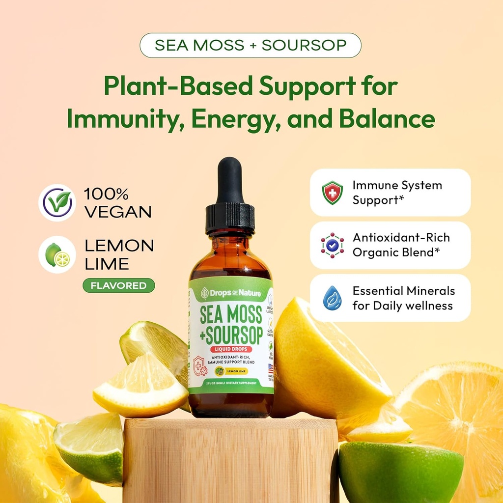 Soursop with Sea Moss Liquid Supplement – More Concentrated Than Sea Moss Gel – Easily Mix with Drinks – Soursop Bitters Liquid Drops for Hydration and Immune Support (Lemon Lime, 60mL) 3