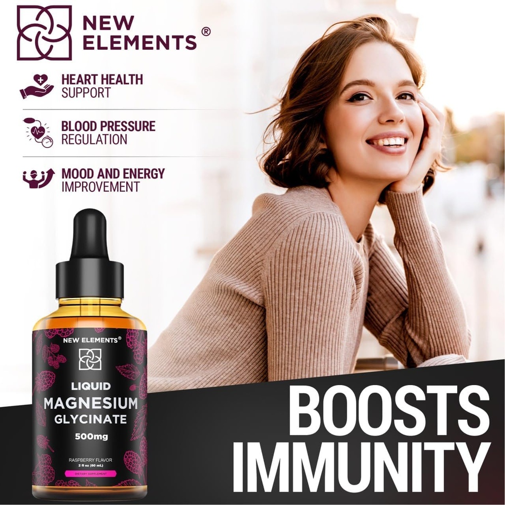 Liquid Magnesium Glycinate Supplement 500mg for Adults and Kids | Magnesium Glycinate Drops with Delicious Raspberry Flavor | High Absorption | Non-GMO | Gluten Free | Natural & Vegan 5