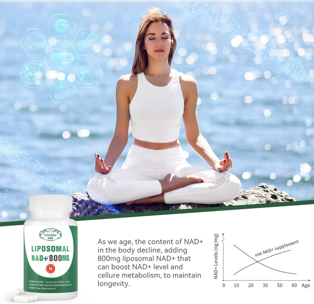 NAD+ Supplement Liposomal NAD+ Plus 800MG Nicotinamide Riboside Alternative for Cell Energy, Healthy Aging and Muscle Repair 60 Capsules 6