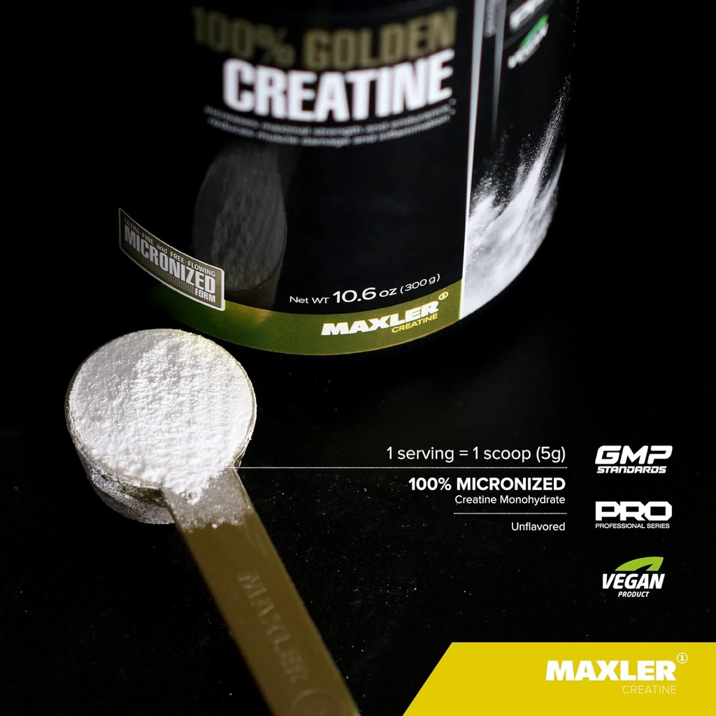 Maxler 100% Golden Creatine - Micronized Creatine Monohydrate Powder - Muscle Building Supplements - Pre/Post Workout Vegan Supplement - Gluten Free Unflavored Creatine Powder - 300 g 4