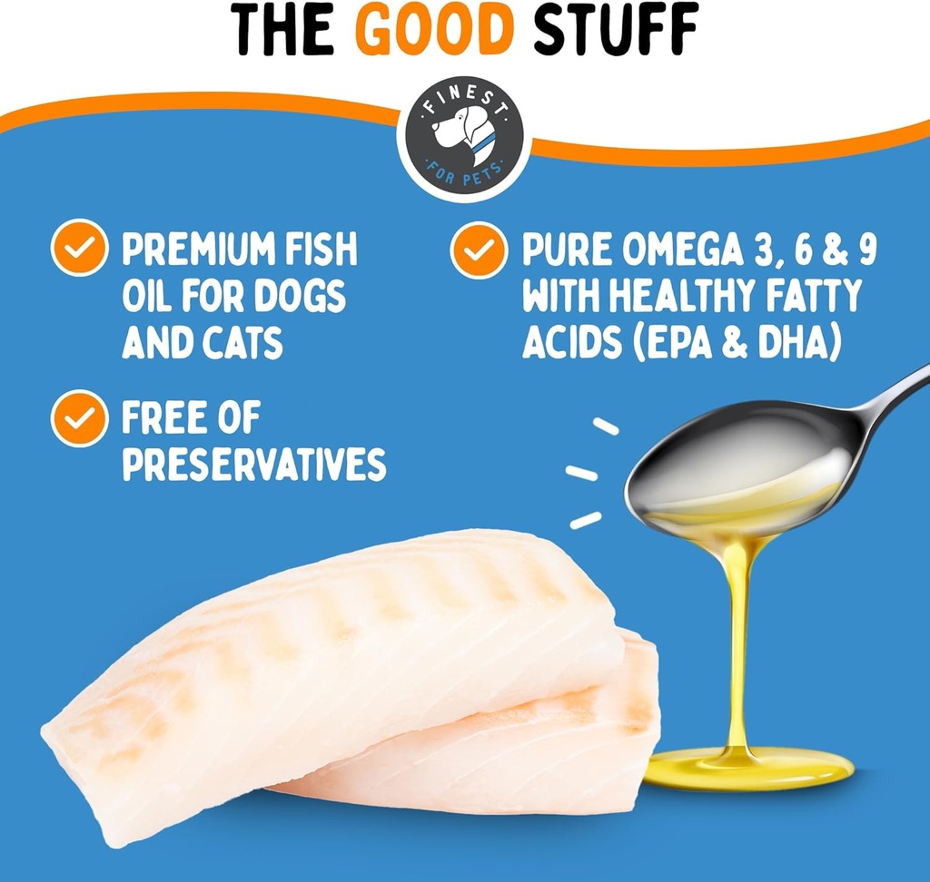 Omegease Fish Oil for Dogs & Cats - Finest for Pets Omega 3 for Cats & Dogs - Supplement for Skin & Coat, Itching, Shedding, Joints & Immune Health - 100% Pure Omega Fish Oil with EPA & DHA (8 oz) 4