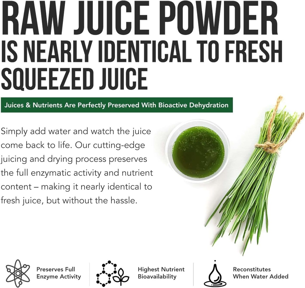 Organic Wheatgrass Juice Powder - Organic, Grown in Volcanic Soil of Utah - Raw BioActive Form, Cold-Pressed Then CO2 Dried, 20:1 Concentrate Juice Extract - Unflavored (5.3 oz – 60 Servings) 4