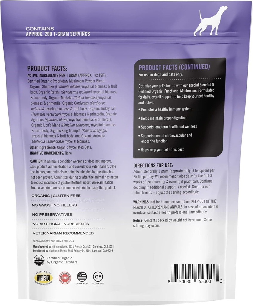 Om Mushroom Matrix Healthy Pet Mushroom Supplement, Supports Daily Functional Immune Support for Dogs & Cats, 200 Grams, 7.1 oz 3