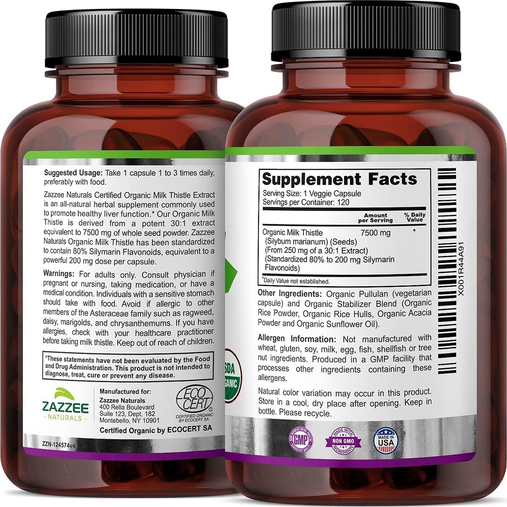 Zazzee USDA Organic Milk Thistle Extract Capsules and Extra Strength 8-in-1 Immune Support Capsules 5
