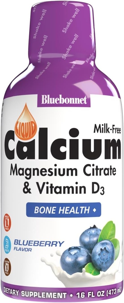 Bluebonnet Nutrition Liquid Calcium Citrate Magnesium Citrate, Vitamin D3, Bone Health, Gluten Free, Soy free, milk free, kosher,32 Servings, Blueberry Flavor, 16 Fl Oz (Pack of 1) 2