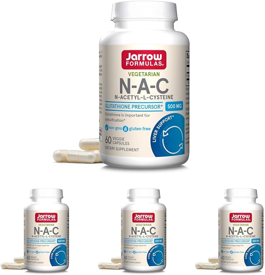 Jarrow Formulas N-A-C 500 mg - Antioxidant Amino Acid Supplement Supports Cellular Health & Liver Function - Precursor to Glutathione - Up to 60 Servings (Veggie Caps) (Pack of 4) 2