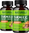 NATURELO Turmeric Curcumin - BioPerine for Better Absorption - Black Pepper, Ginger Root, Curcuminoids - Plant-Based Joint Discomfort Support - 120 Vegan Capsules (Pack of 2) 2