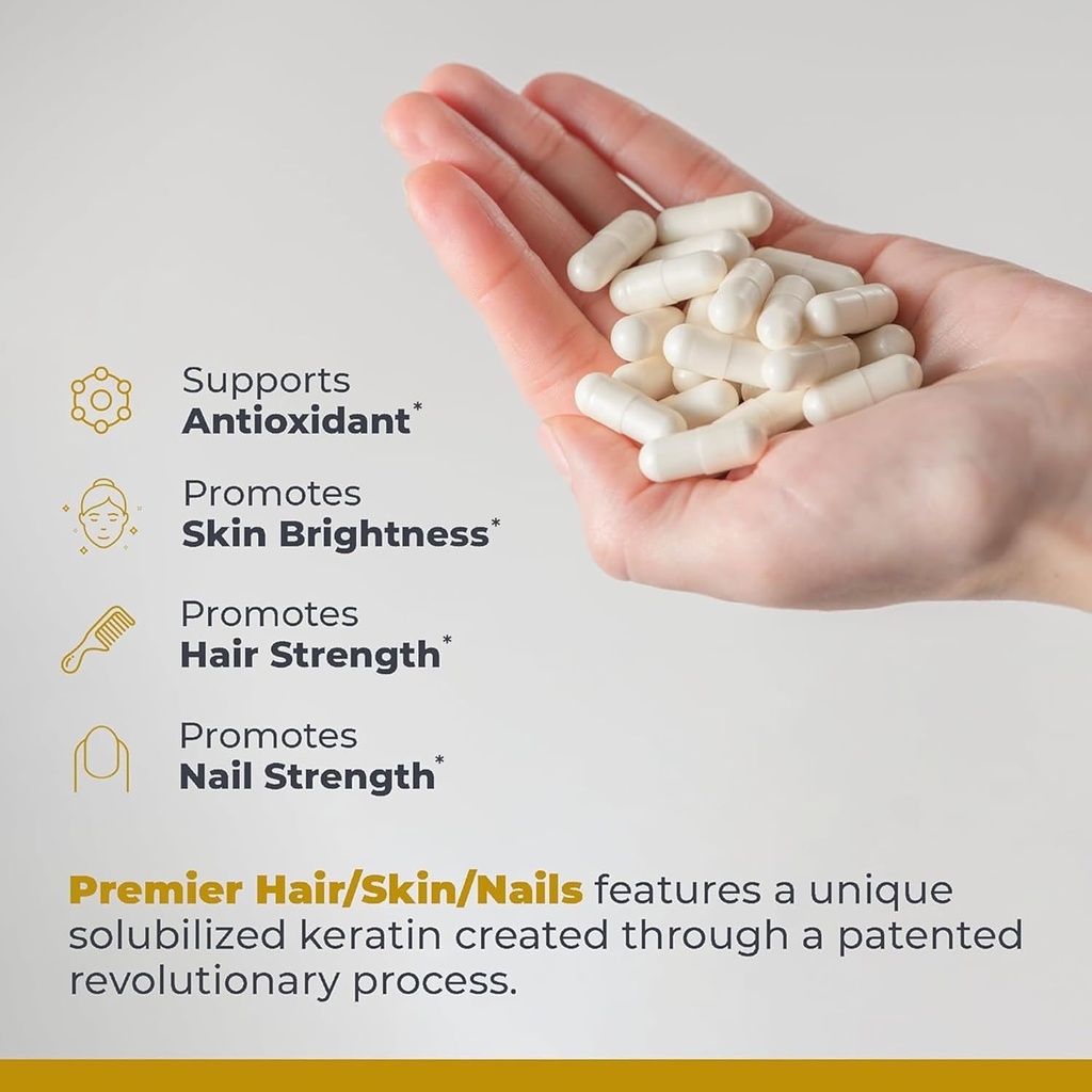 Premier Research Labs Premier Hair/Skin/Nails - Hair Growth Supplement for Women & Men with Keratin, Vitamins for Hair Growth, Beauty from Within for Hair, Skin and Nails - 60 Vegetarian Capsules 5
