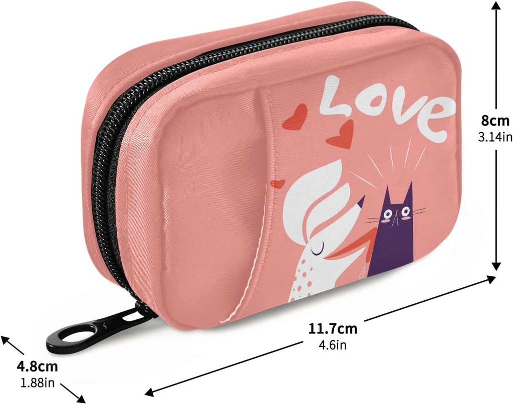 Dog and Cat in Love Pill Box 7 Day Pill Case Travel Pill Organizer Bag with Zipper Portable Weekly Case Compact Size for Vitamin Supplement Holder 4