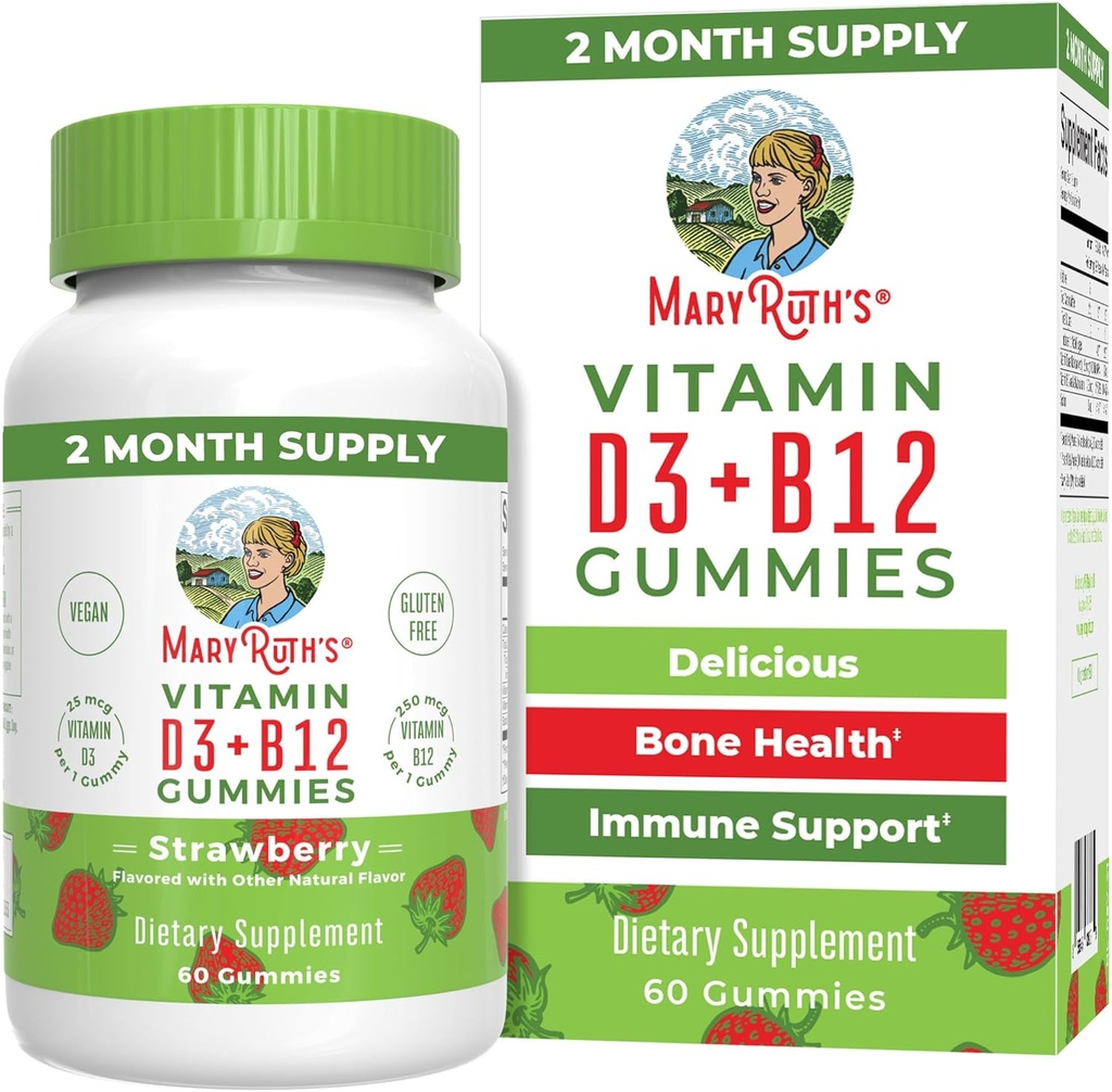 MaryRuth Organics Vegan Vitamin D3 + Vitamin B12 Gummies | 2 Month Supply | Supports Bone Health | Immune Support Supplement | Energy Supplements | Methyl B12 Vegan Non-GMO Gluten Free | 60 Servings 2