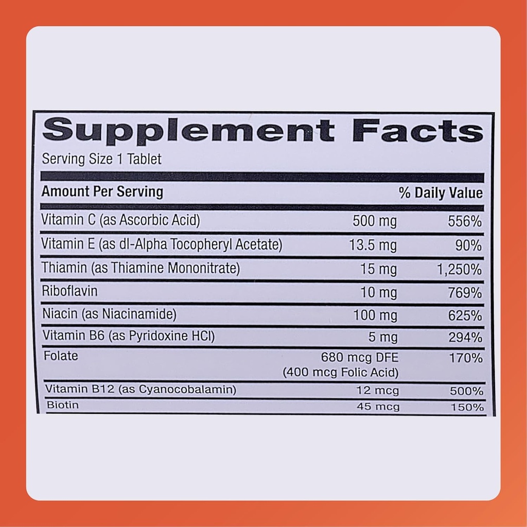 Rugby Multivitamin with Zinc Stress Formula - Dietary Supplement - 60 Tablets (1 Pack) 6