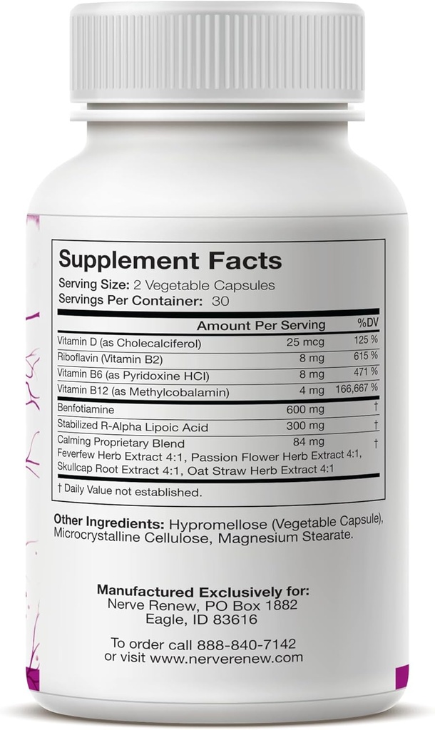 NERVE RENEW Advanced Nerve Support - 300mg Stabilized R-Alpha Lipoic Acid, Vitamin B Complex, Benfotiamine, Herbs for Fast-Acting Support 3