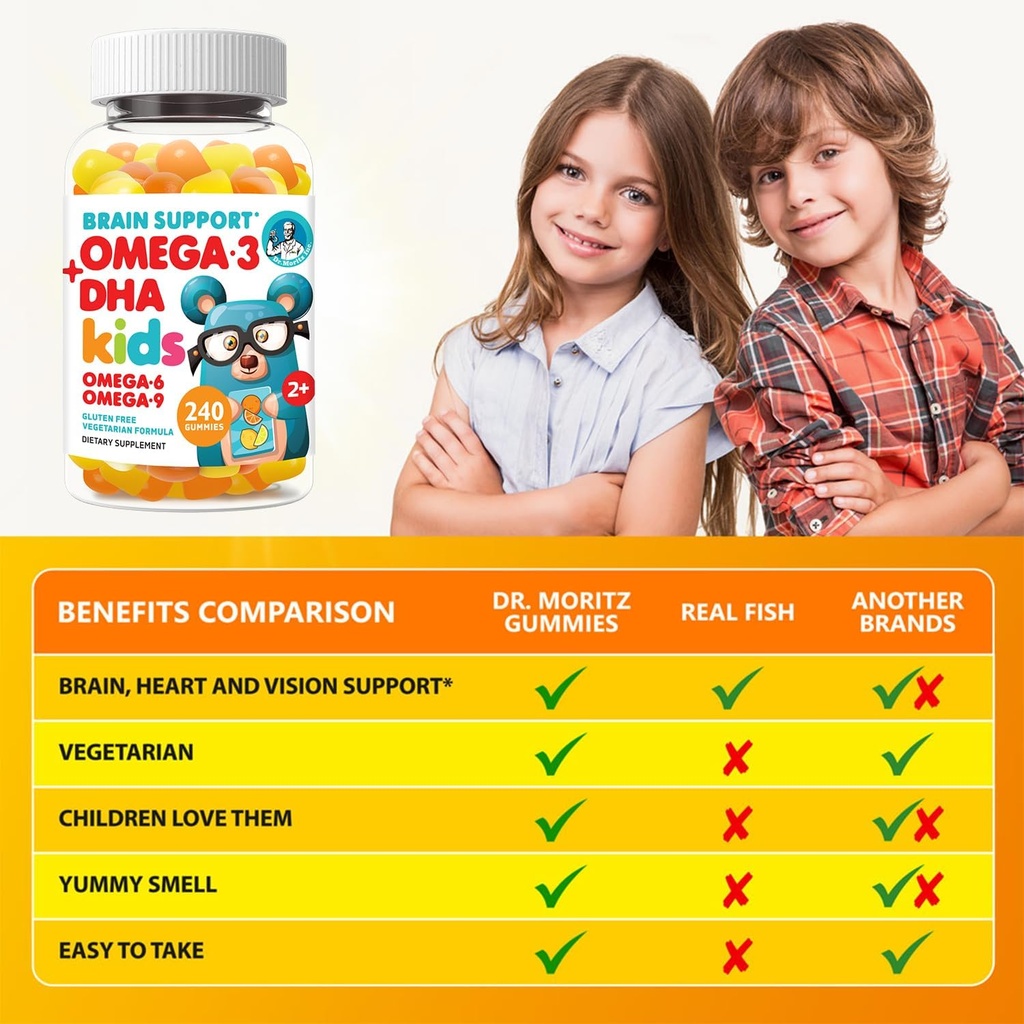 DR. MORITZ Vegan Omega 3 Gummies for Kids and Toddlers (240 Count), Kids Omega 3 Gummies for Brain & Heart Health, No Fish Oil & Gluten Free 6