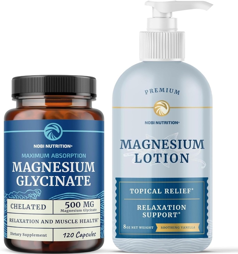 Magnesium Lotion and Magnesium Glycinate Supplement | Full Body Magnesium Support for Body and Mind with 8 Fl Oz Topical Magnesium Plus 500mg Magnesium Glycinate Pills 2