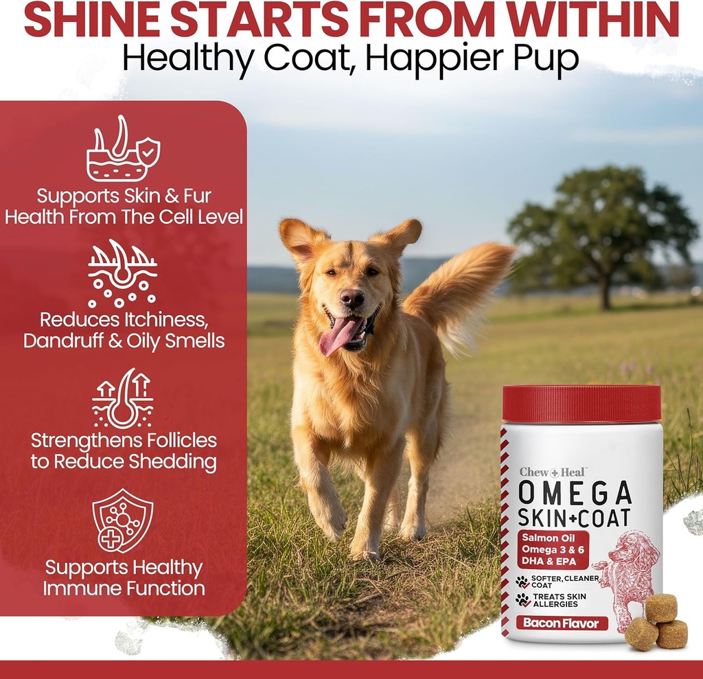 Omega for Dogs - 180 Delicious Soft Chews - Salmon Oil Treats for Skin and Coat, Itch Relief - Fish Oil Blend of Essential Fatty Acids, Omega 3, 6, and 9, and Vitamins - Smoked Bacon Flavor 4