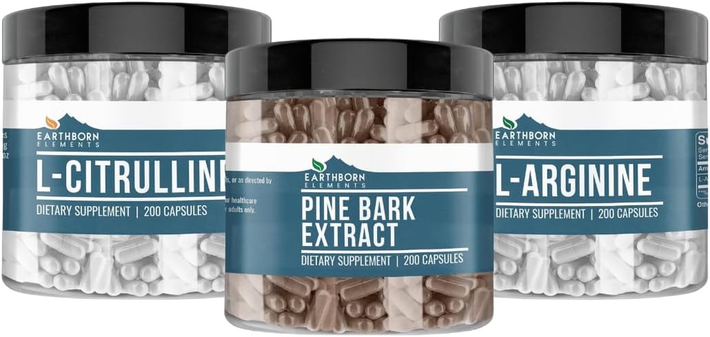 Earthborn Elements Pine Bark, L-Arginine, & L-Citrulline Capsule Bundle, 200 Capsules Each, Pure & Undiluted, No Additives 2