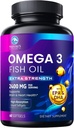 Omega 3 Fish Oil 2400 mg Supplement, Sustainably Sourced, Triple Strength Omega-3 Supplement Softgels, Brain Health Support, EPA & DHA Fish Oil Fatty Acids Supplements, Gluten & GMO Free, 60 Softgels 2