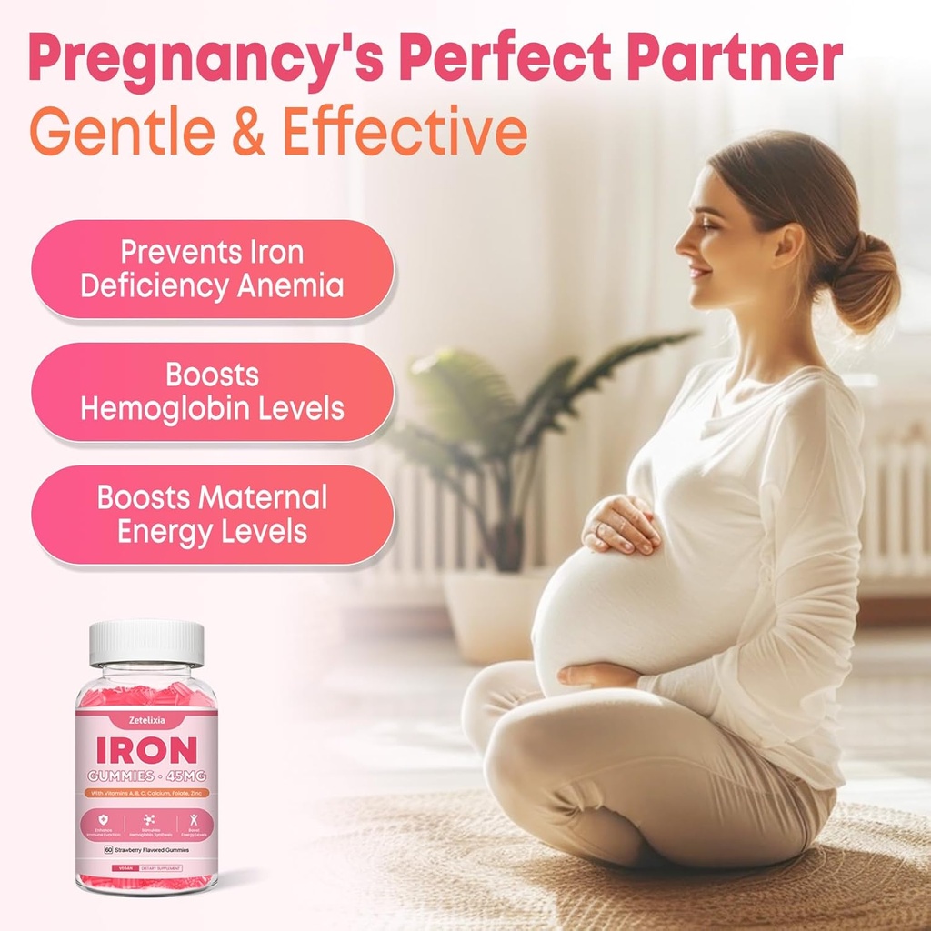 Vegan 2 Pack Iron Supplement Gummies for Women & Men, Anemia, Blood Builder & Energy Support for Iron Deficiency, with Vitamin C, A, B Complex, Folate, CoQ10, Sugar Free, Non-GMO, 120 Count 6