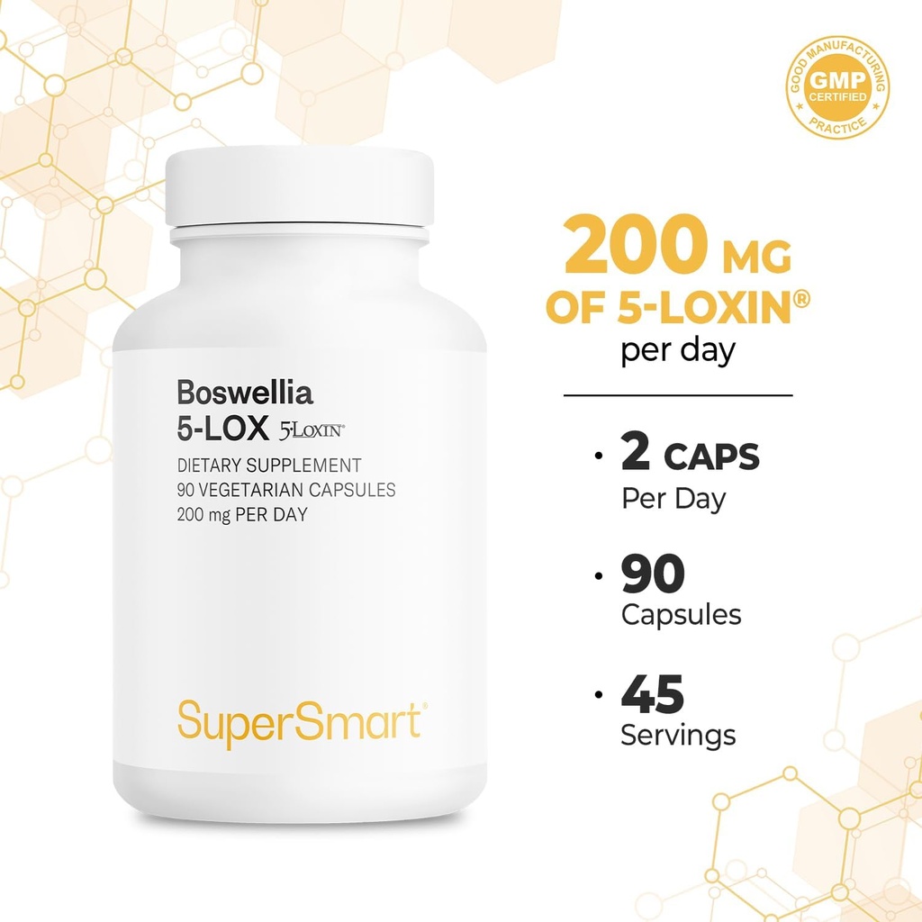 Supersmart - 5-Loxin 200mg per Day (Patented) - AKBA Supplement - 5-Loxin Boswellia Serrata Extract | Non-GMO & Gluten Free - 90 Vegetarian Capsules 6