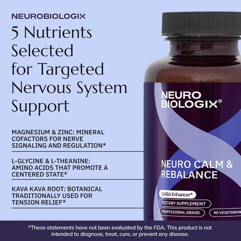 Neurocalm and Rebalance 90 Capsules – Multi-Action GABA Supplement for Relaxation, Mood, Nervous System & Sleep Support – Contains 5 Key Ingredients, Including Magnesium, Zinc, L Theanine & Kava Kava 5
