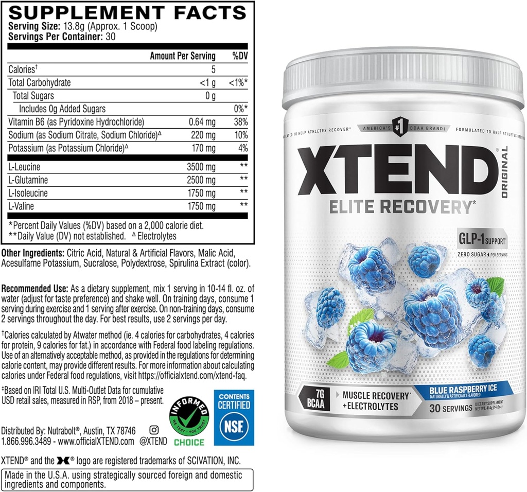 Xtend XTEND Original BCAA Powder 7g BCAA and 2.5g L-Glutamine, Sugar Free Post Workout Muscle Recovery Drink with Amino Acids for Men & Women, 30 Servings 3