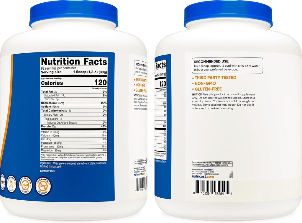 Nutricost Whey Protein Powder, Unflavored, 5 pounds - from Whey Protein Concentrate 5