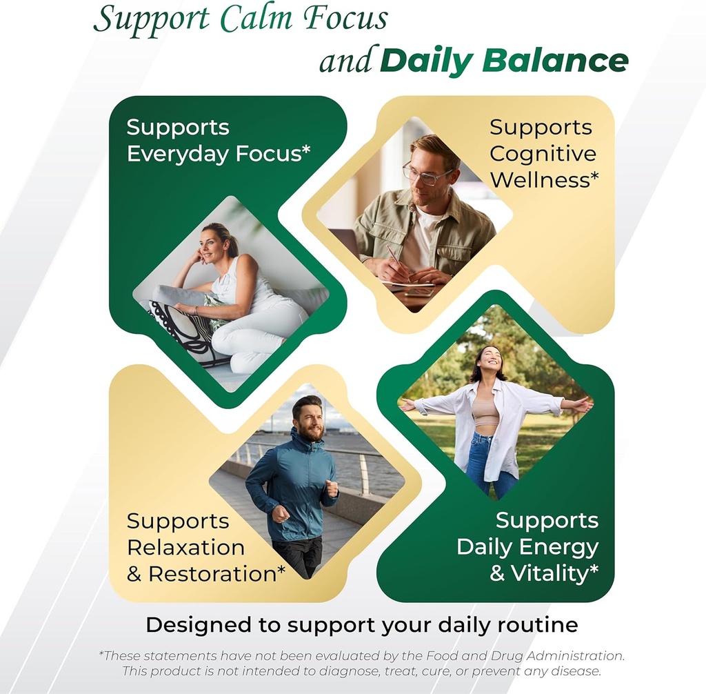 GriMed L-Theanine 11,900mg- X10 Power with Apigenin, GABA Ashwagandha, Rhodiola - Relaxation & Restoration Focus and Memory - Made in USA (150 Count (Pack of 1)) 5