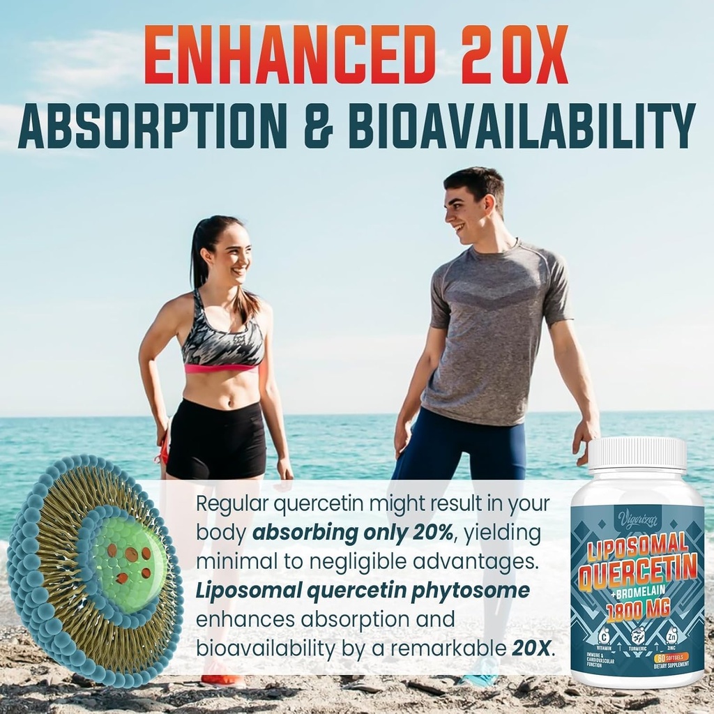 Liposomal Quercetin Phytosome, Quercetin with Bromelain, Zinc & Vitamin C, Bioactive Phytosome Complex, 20X Higher Absorption - 60 Softgels 6