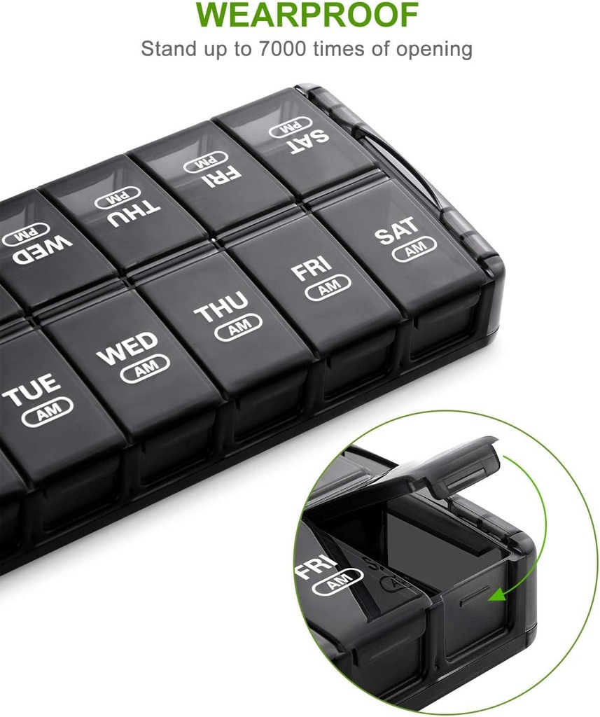 Sukuos Weekly Pill Organizer 7 Day 2 Times a Day, Quick Fill Daily Pill Box (AM PM), Extra Large Pill Cases for Vitamin/Fish Oil/Supplements, Arthritis Friendly, Easy to Clean 6