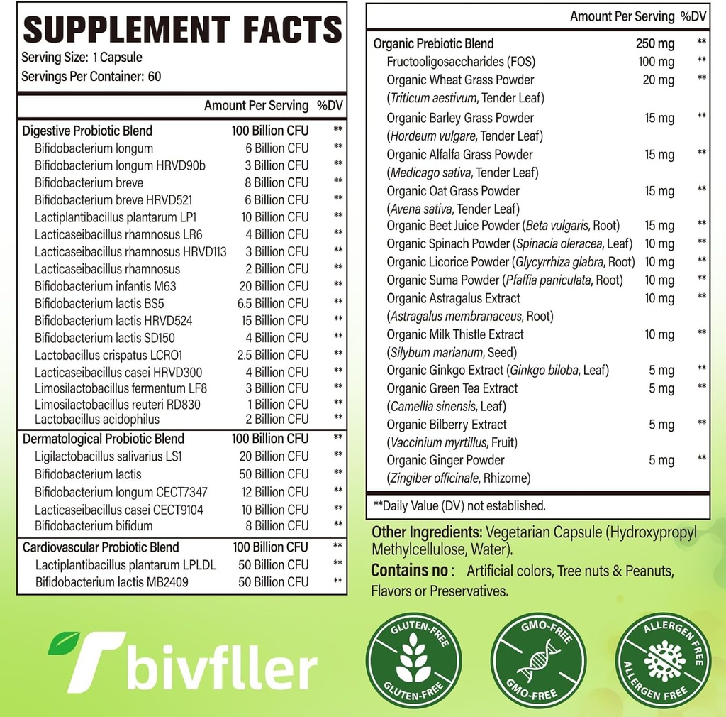 Probiotics for Women Men- 300 Billion CFU, 24 Strains Probiotic+15 Organic Herbs Prebiotics Blend, Pre and Probiotics, for Digestive Health, Immune & Gut, Diarrhea, Bloating, Vegan, 2 Month Supply 3