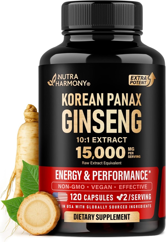 Panax Ginseng 15,000 mg - Red Korean Ginseng Supplement for Men - Extra Strength 10:1 Extract - Energy, Focus, Productivity & Performance - Natural & Vegan - Made in USA - 120 Capsules, 2 Month Supply 2