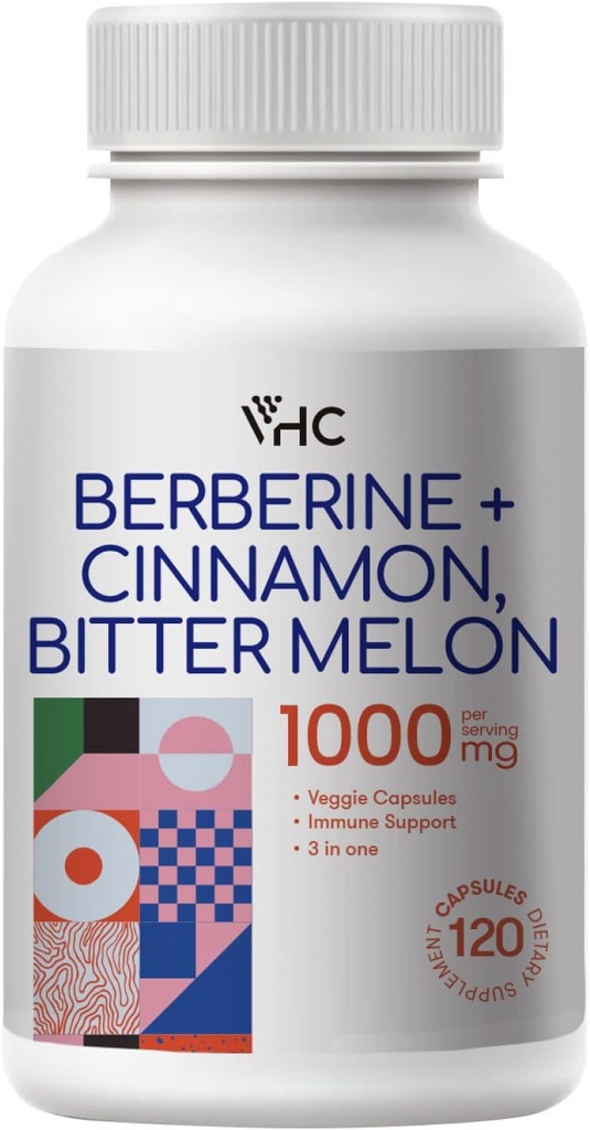 Berberine Supplement 1000mg with Ceylon Cinnamon, Bitter Melon, 3 in 1 Triple Action Formula Berberine HCL Supplements, for Immune, Cardiovascular, Gastrointestinal, 120 Veggie Capsules, Made in USA 2