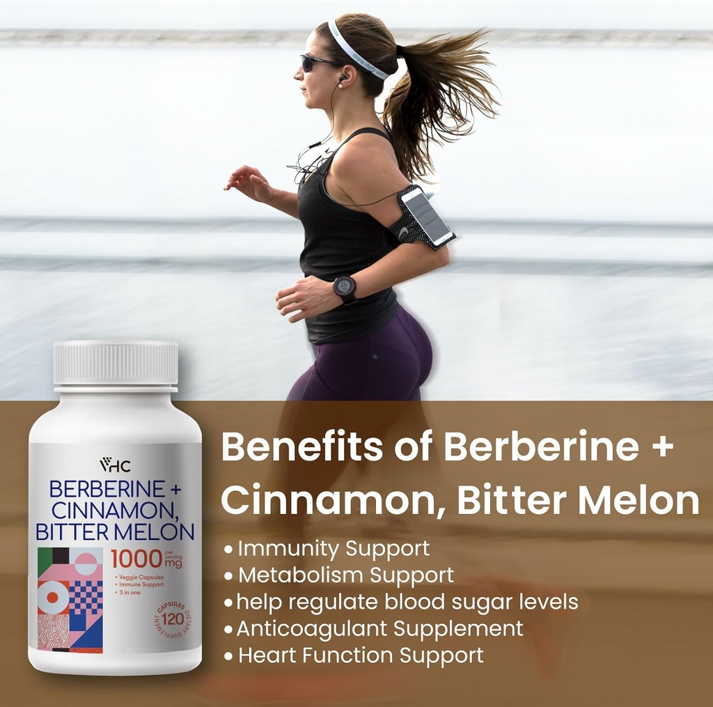 Berberine Supplement 1000mg with Ceylon Cinnamon, Bitter Melon, 3 in 1 Triple Action Formula Berberine HCL Supplements, for Immune, Cardiovascular, Gastrointestinal, 120 Veggie Capsules, Made in USA 4