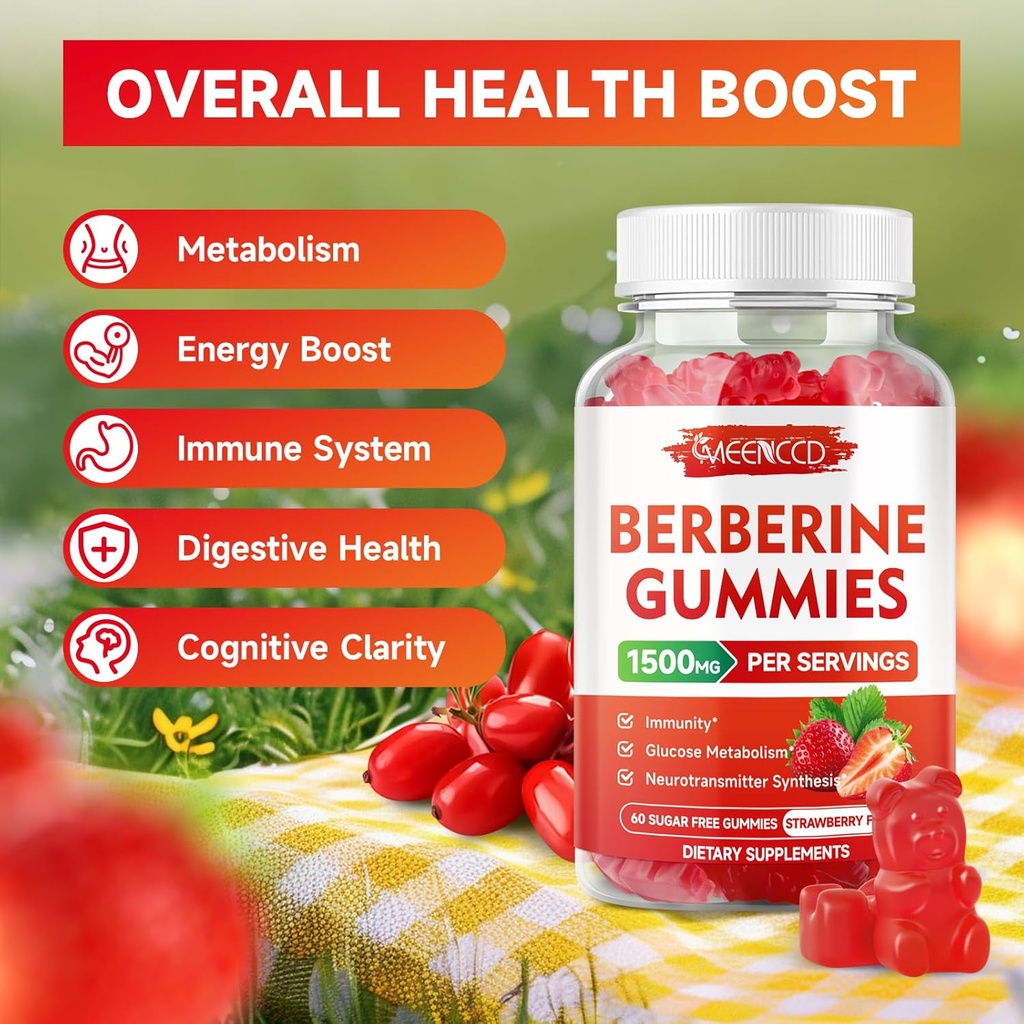 2 Pack Berberine Gummies with Ceylon Cinnamon 1500mg High Potency Berberine HCL Supplement for Immune Support,Sugar Free, Vegan, Strawberry Flavor, 120 Count 4