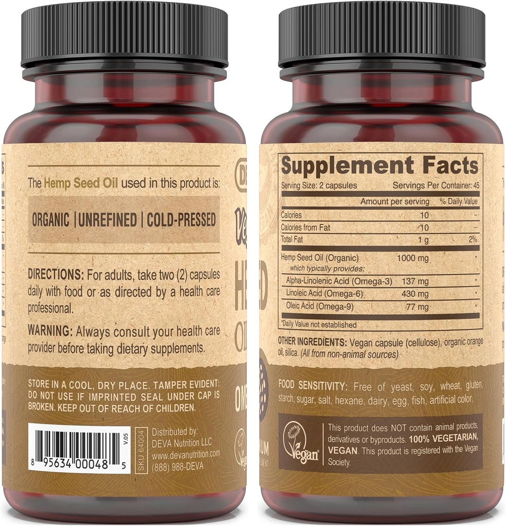 DEVA Vegan Virgin Hemp Seed Oil Capsules – Cold-Pressed, Unrefined, 90 Count 3