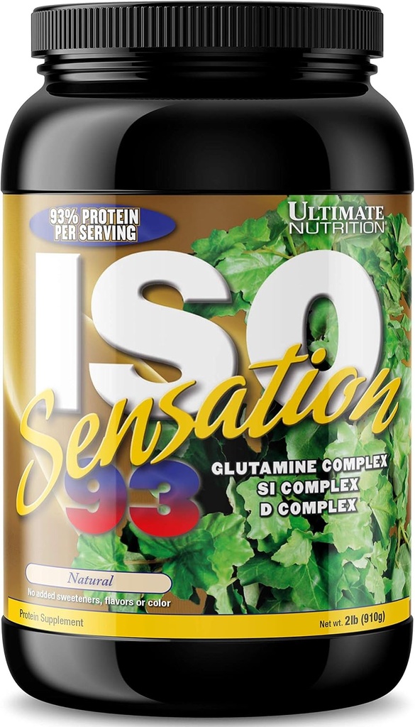 Ultimate Nutrition Iso Sensation 93 with Glutamine Complex Low Carb Whey Protein Isolate Powder – 30 Grams of Protein, Fat-Free, Keto Friendly, Natural, 2 Pounds 4